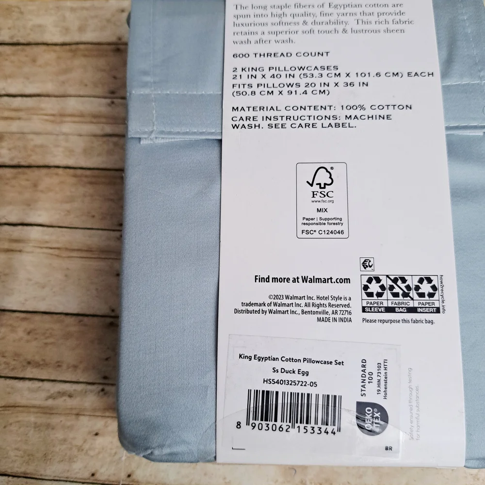 Hotel Style 600 Count Egyptian Cotton Pillowcase Set - Light Blue